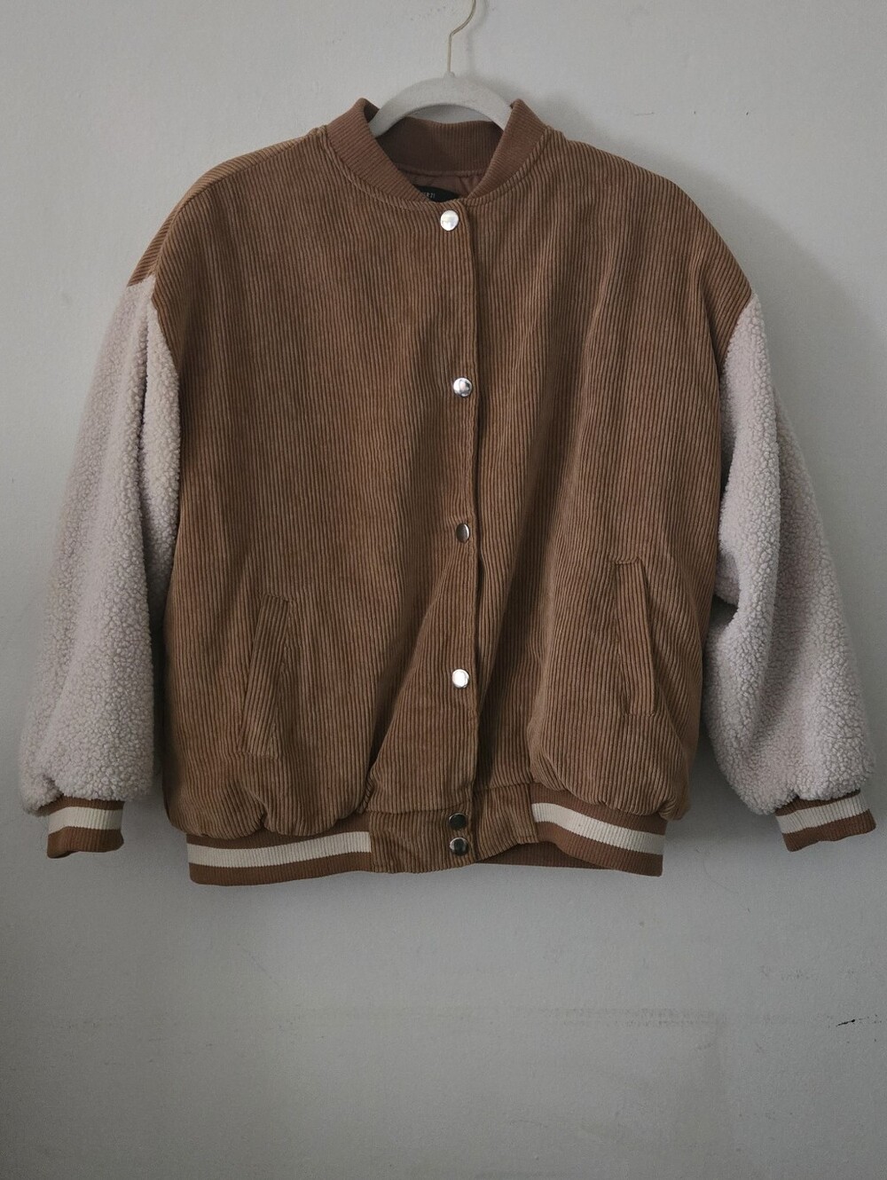 Forever 21 Corduroy & Sherpa Varsity Bomber Jacket - Size S